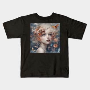 Enigmatic Woman with Intricate Hairstyle Gazing Directly Kids T-Shirt